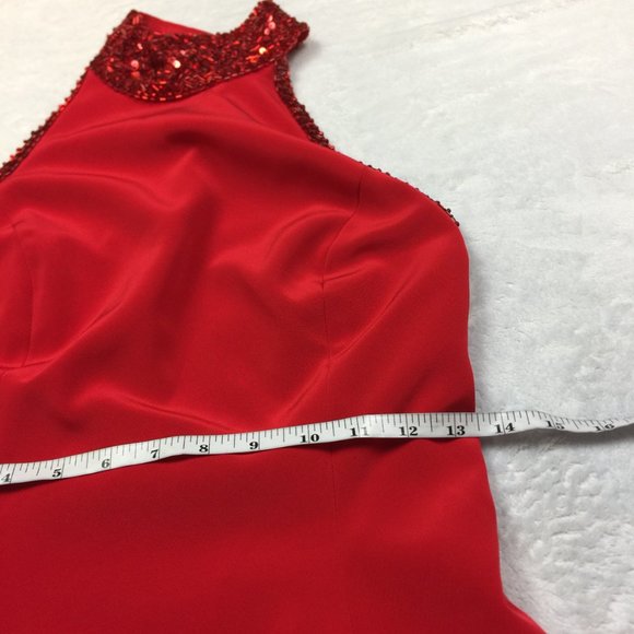 Niteline Della Roufagali Sheath Dress Size 10 Womans Red Halter Beaded Open Back - Picture 9 of 15